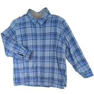 LL Bean Flannel Shacket Womens 1X Blue Plaid Cabincore Gorpcore 90s Grunge Indie